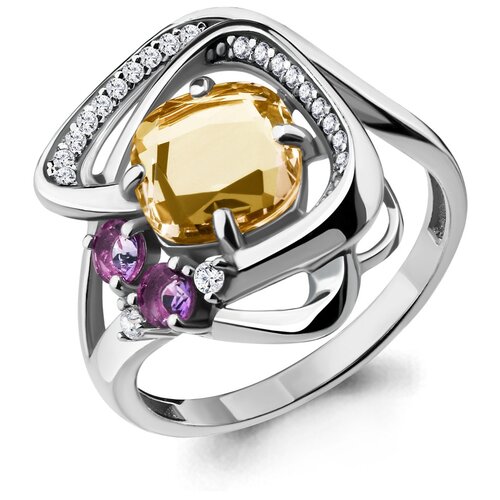 фото Серебряное кольцо aquamarine а69079601а с фианитом, аметистом, кварцем и миксом камней diamant-online