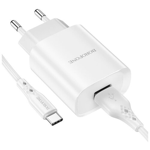 фото Зарядное устройство borofone bn1 innovative usb + кабель usb-type-c, 2.1a, белый