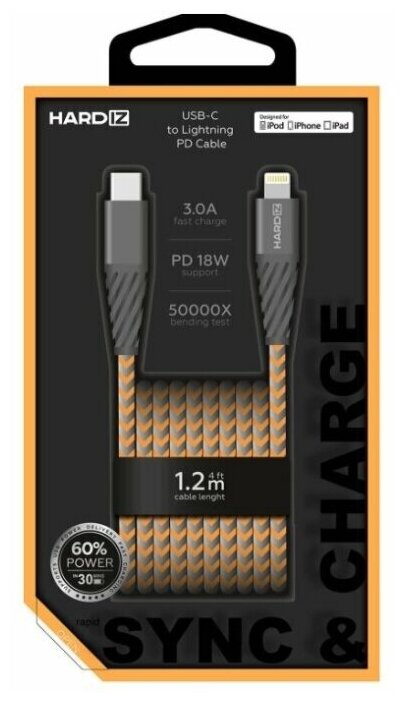 Кабель Type-C-Lightning PD Hardiz Lifeproof 1,2м orange