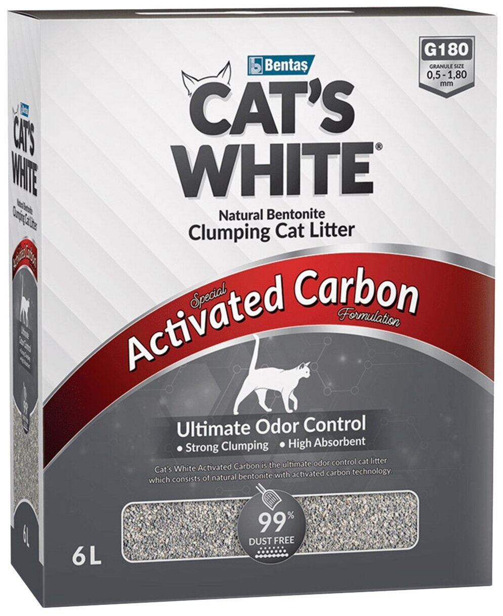 Cat's White BOX Premium Activated Carbon комкующийся наполнитель с активированным углем для кошачьего туалета (6л) Без характеристики