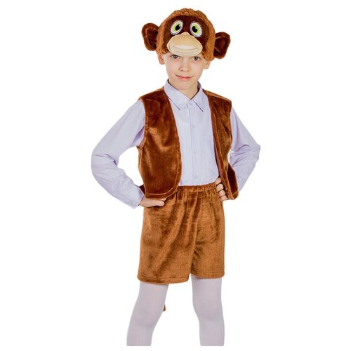фото Карнавальный костюм "обезьянка мальчик", жилетка, шорты, маска-шапочка, рост 122-128 см карнавалия чудес