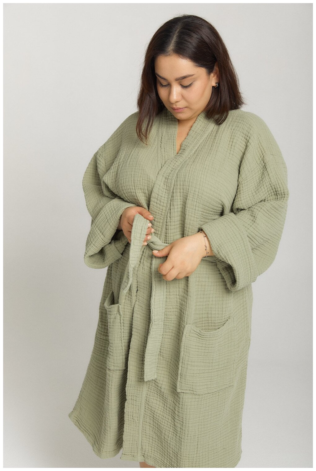 Муслиновый халат Parapete, цвет зеленый, размер XL - фотография № 3