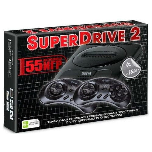 Игровая приставка 16 bit Super Drive 2 Classic (55 в 1) + 55 встроенных игр + 2 геймпада (Черная) игровая приставка 16 bit super drive 2 classic 105 в 1 green box 105 встроенных игр 2 геймпада черная