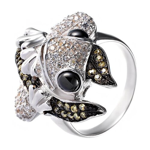 Кольцо JV, серебро, 925 проба, оникс, фианит, размер 18 кольца джей ви серебряное кольцо с кубическим цирконием лазуритом ониксом