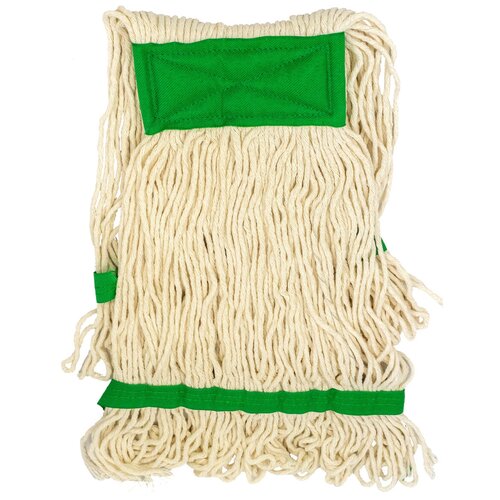 Насадка - МОП (MOP) для швабры веревочная петлевая с зеленой прошивкой KENTUCKY 450 г белая хлопок HUNTER 1 шт