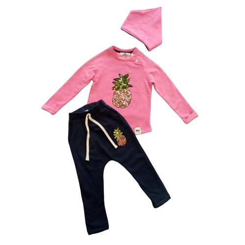 фото Комплект одежды rg, лонгслив и брюки, повседневный стиль, размер 104, синий, розовый
