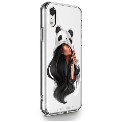 фото Прозрачный силиконовый чехол musthavecase для iphone xr panda girl/ панда для айфон 10r противоударный