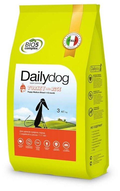 Сухой корм для щенков DailyDog индейка (для средних пород)