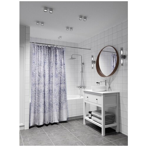 фото Штора для ванной/занавеска для ванны/шторка для ванной полиэстер 180 х 180 см белый/синий a-10 "паутинка" raindrops