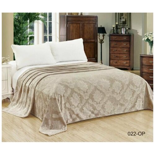 Плед 200х220 см, бежевый, пушистый плед/ покрывало на кровать/ накидка на диван