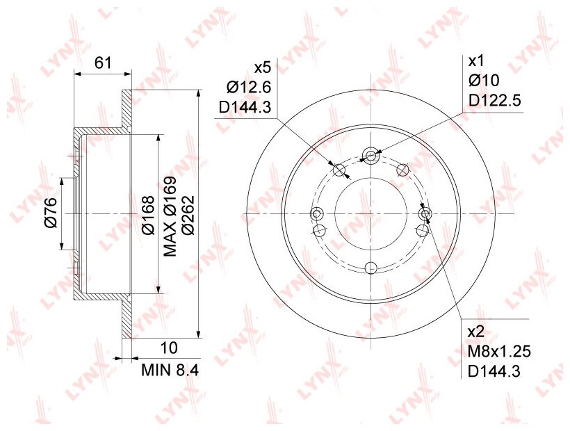 Диск Тормозной Задний (262x10) Подходит Для Huyndai Elantra(Hd) 1.6-2.0 06-11 / Sonata(Yf) 2.0-2.4 09 Bn-1050 LYNXauto арт. B.
