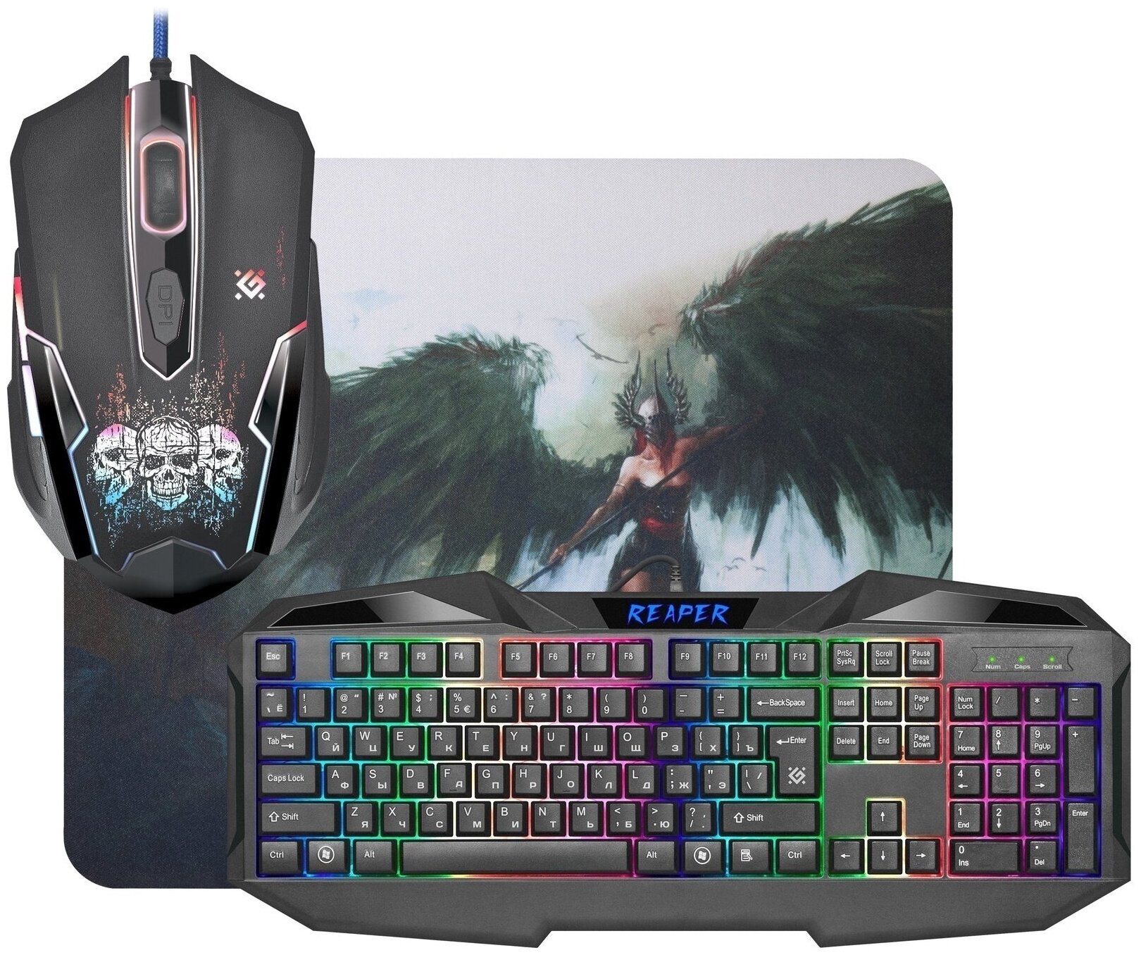 Комплект клавиатура + мышь + коврик Defender Reaper MKP-018, черный