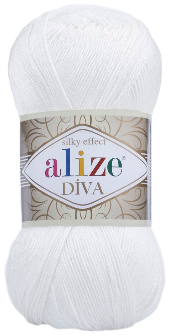 Пряжа для вязания ALIZE 'Diva' 100гр. 350м. (100% микрофибра) ТУ (55 белый), 5 мотков