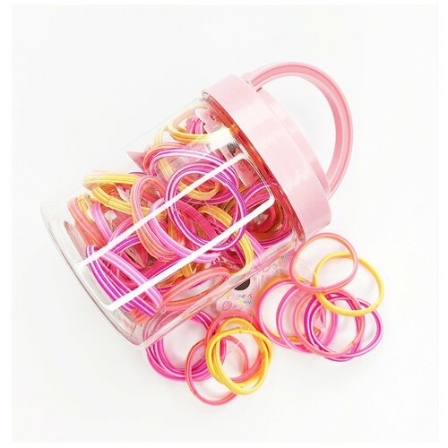 фото Комплект резинок для волос в банке, 80 шт, разноцветные яркие fashion jewelry
