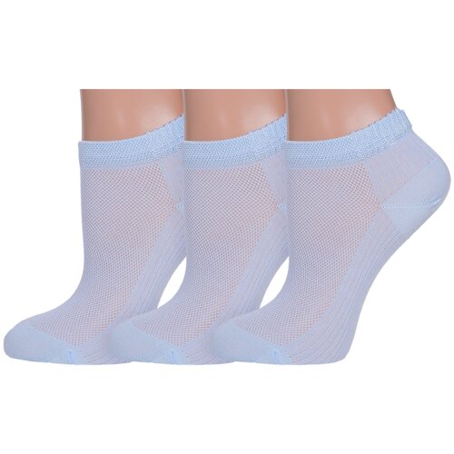 Комплект из 3 пар женских носков Grinston socks (PINGONS) из микромодала голубые, размер 23