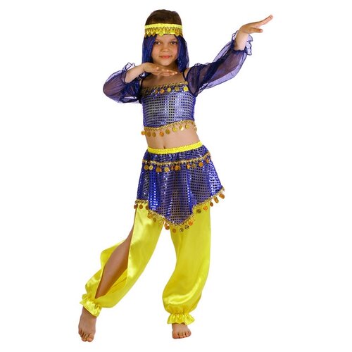 Карнавальный костюм Восточная красавица. Шахерезада, топ с рукавами, штаны, повязка, цвет сине-жёлтый, р-р 32, рост 122-128 см