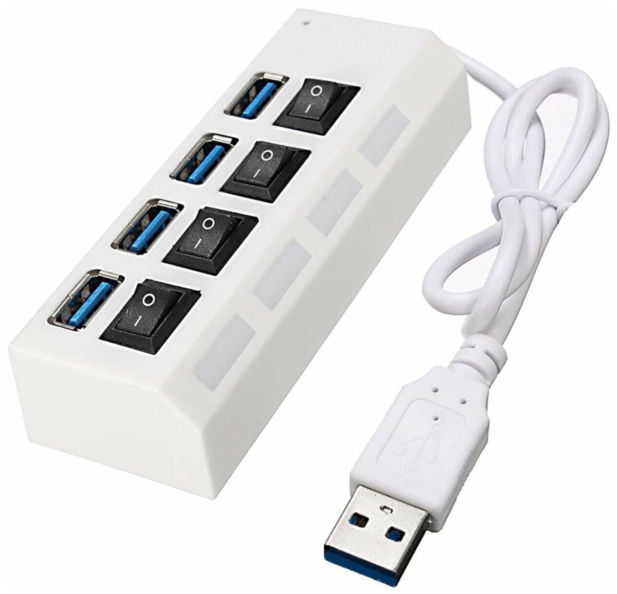 USB Hub разветвитель на 4 USB с выключателями (Белый)