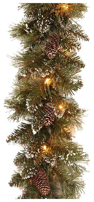 National Tree Company Хвойная гирлянда с лампочками Bristle 274*25 см, 50 теплых белых LED ламп, влагозащищенная, леска + ПВХ 31BRIS9AB