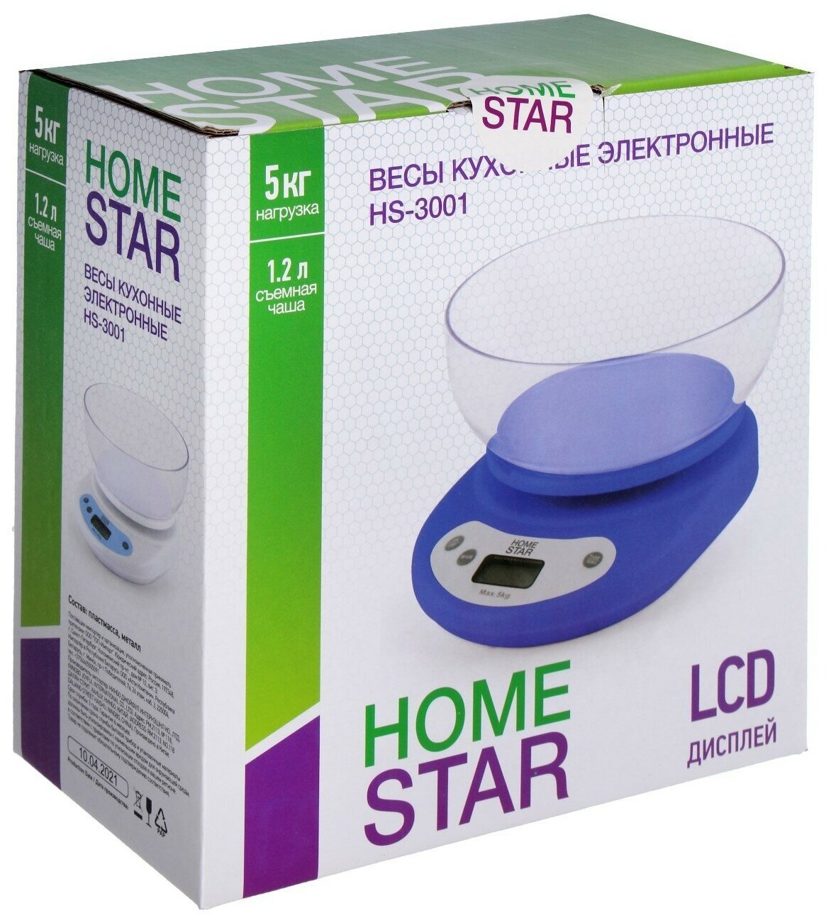 Весы кухонные электронные HOMESTAR, белый, арт. HS-3001, 5кг - фотография № 5