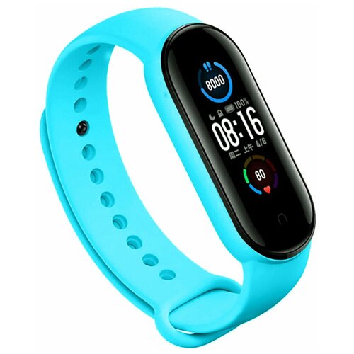 фото Силиконовый ремешок для xiaomi mi band 5 и mi band 6 (sport) / спортивный ремешок на фитнес трекер сяоми ми бенд 5 и ми банд 6 (спорт) (голубой) pastila