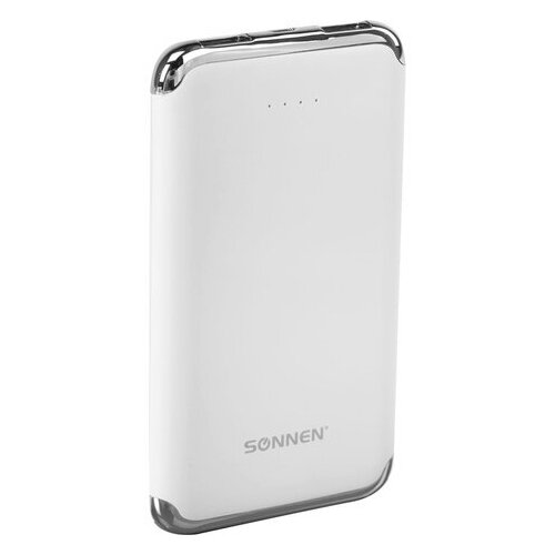 Аккумулятор внешний 6000 mAh SONNEN POWERBANK K611, 2 USB, литий-полимерный, белый, 263028