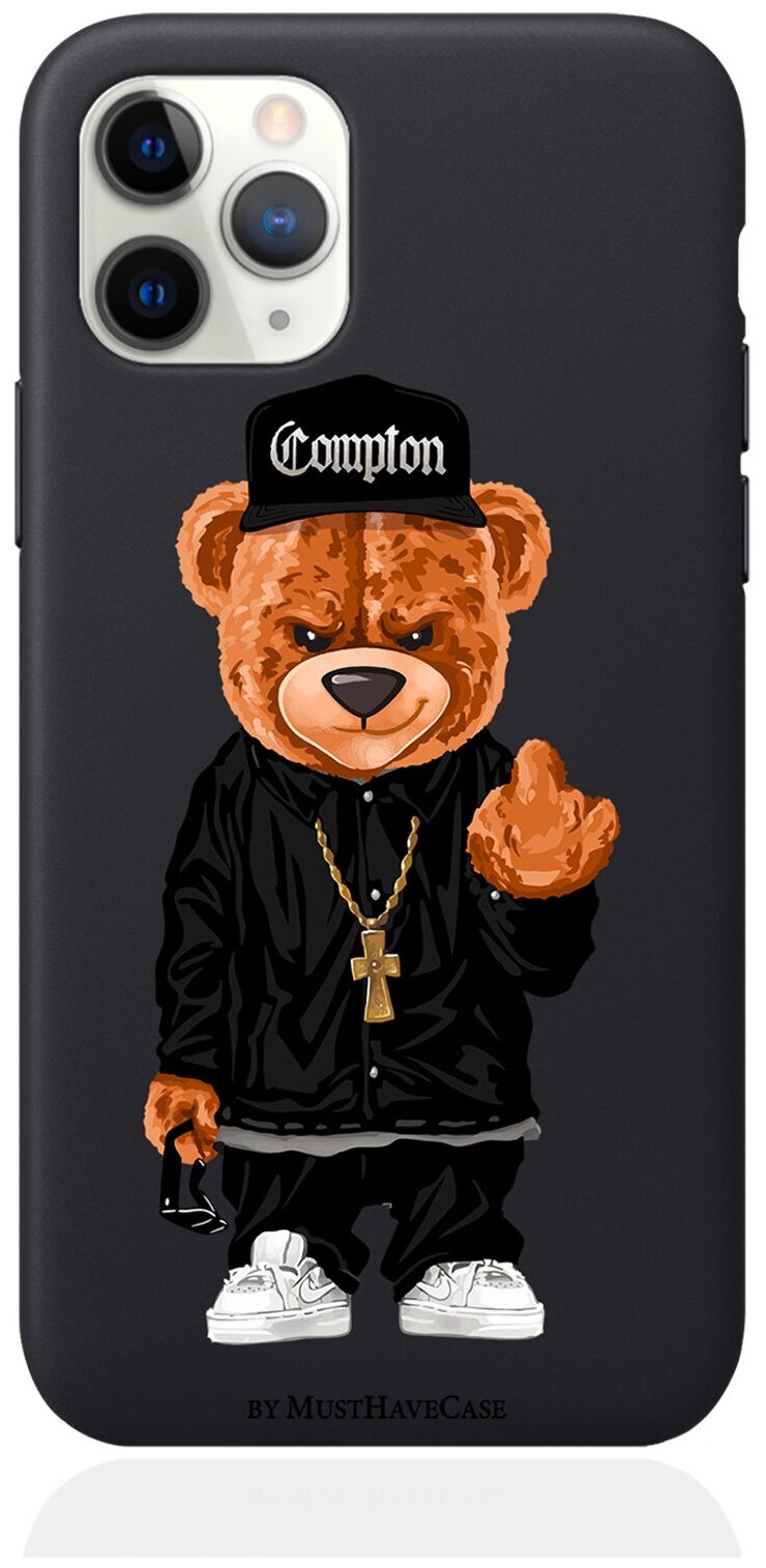 Черный силиконовый чехол для iPhone 11 Pro Мишка Compton для Айфон 11 Про