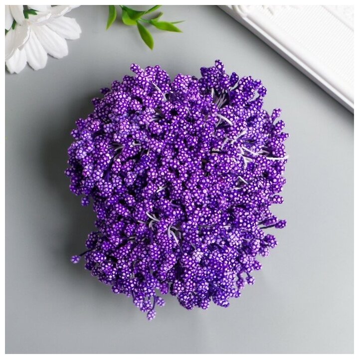 Тычинки для цветов "Капельки пузырьковые фиолет" 4х7 мм набор 700 шт длина 6,5 см