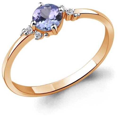 фото Кольцо diamant online, золото, 585 проба, бриллиант, танзанит, размер 16.5, фиолетовый