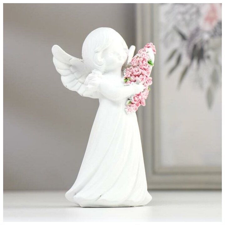 Сувенир полистоун "Белоснежный ангел-девочка с розами" микс 12,5х7,5х7 см 5051058