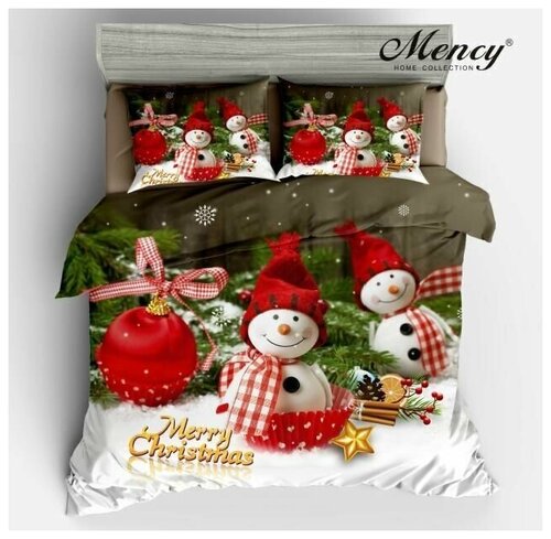 Новогоднее постельное бельё Mency, 1,5 спальный, Сатин - Забавные снеговики