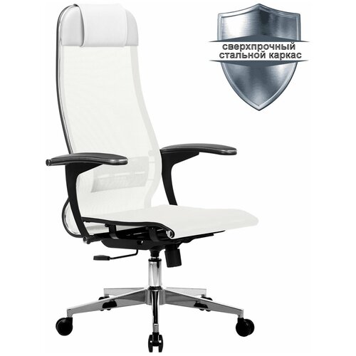 Кресло офисное метта «К-4-Т» хром, прочная сетка, сиденье и спинка регулируемые, белое