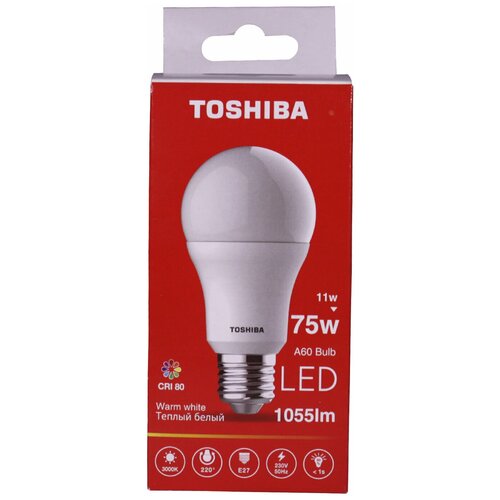фото Лампа светодиодная toshiba а60 bulb 75w 3000k cri 80 nd (11w 1055 lm e27 220°)