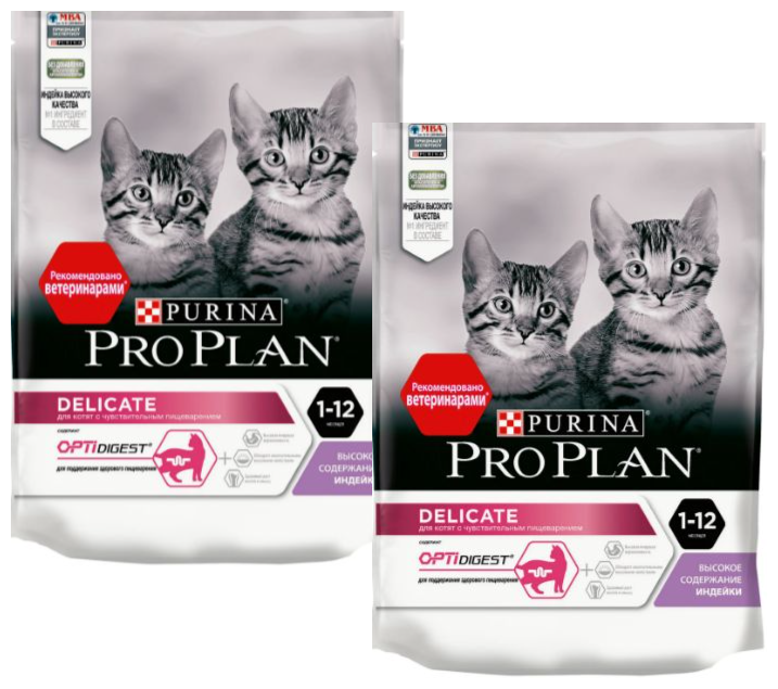 Purina Pro Plan Сухой корм для котят с индейкой и рисом (Junior delicate) 12396664 | Junior delicate 0,2 кг 36261 (2 шт)