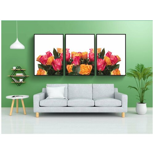 фото Набор модулных постеров для интерьера "розы, цветок, природа" 60x90 см. в тубусе, без рамки lotsprints