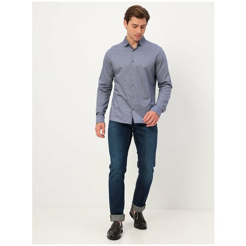 Рубашка мужская длинный рукав GREG 223/131/1636/ZN, Прилегающий силуэт / Super Slim fit, цвет Синий, рост 174-184, размер ворота 44