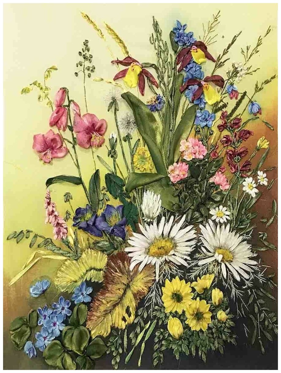 "Луговые цветы"(цена производителя) Многоцветница 27х35см. Набор для вышивки лентами