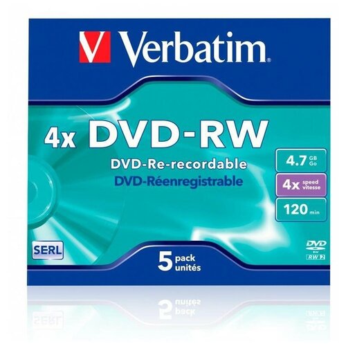 Оптический диск DVD-RW Verbatim Serl Matt Silver 4.7Gb, jewel case, 5шт. (43285)