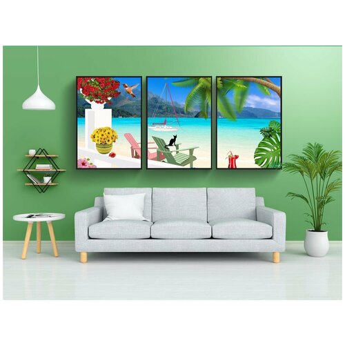 фото Набор модулных постеров для интерьера "приморский, летом, стулья" 60x90 см. в тубусе, без рамки lotsprints