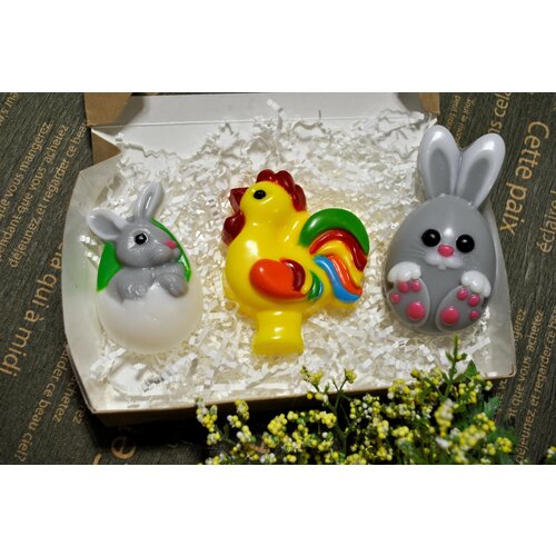 Набор пластиковых форм для мыла на Пасху  Петушок, Кролик мультяшный, Кролик Пасхальный набор пластиковых форм для мыла на пасху 3 шт