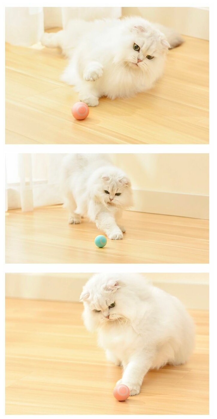 Интерактивный автоматический вращающийся мяч (диаметр 4 см) для кошек (умная электрическая игрушка для котят) розовый - фотография № 4