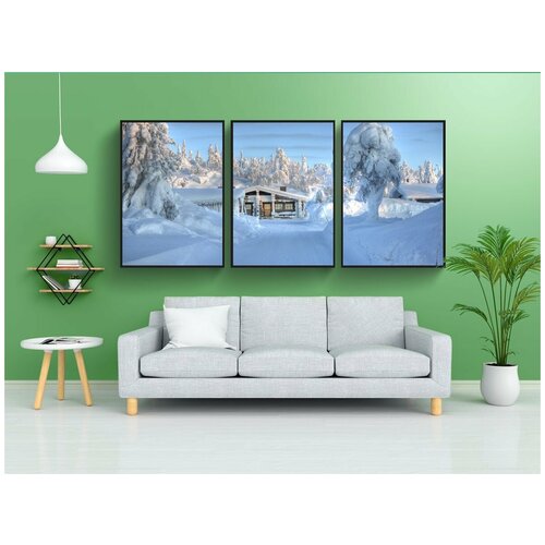 фото Набор модулных постеров для интерьера "снег, зима, пейзаж" 60x90 см. в тубусе, без рамки lotsprints
