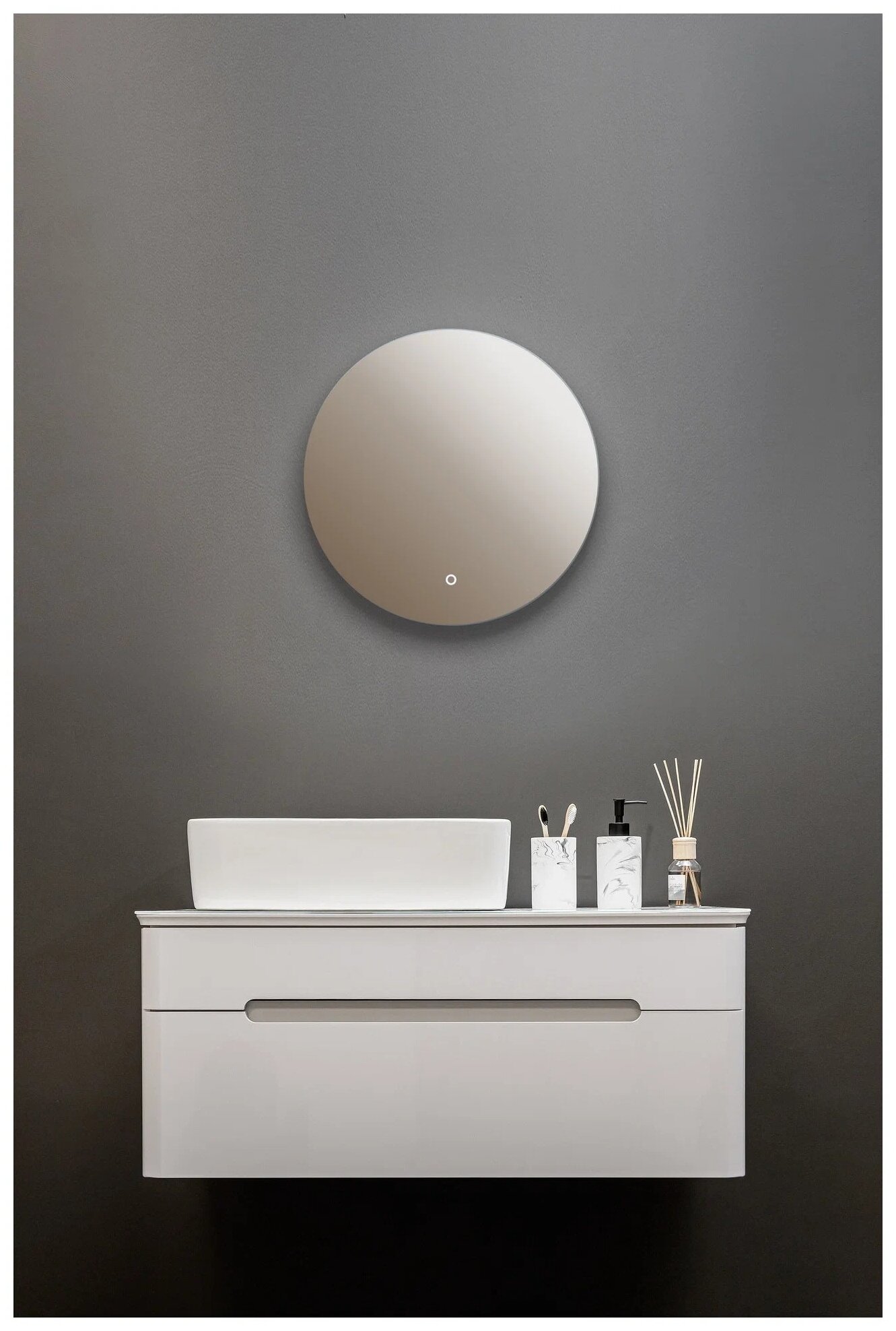 Зеркало в ванную Vollmond lite 50 см (теплый свет, круглое, ореольная подсветка, сенсорный выключатель, регулировка яркости) - фотография № 8