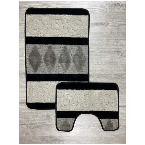 фото Набор ковриков для ванной комнаты "геометрия", белый, серый, черный arloni