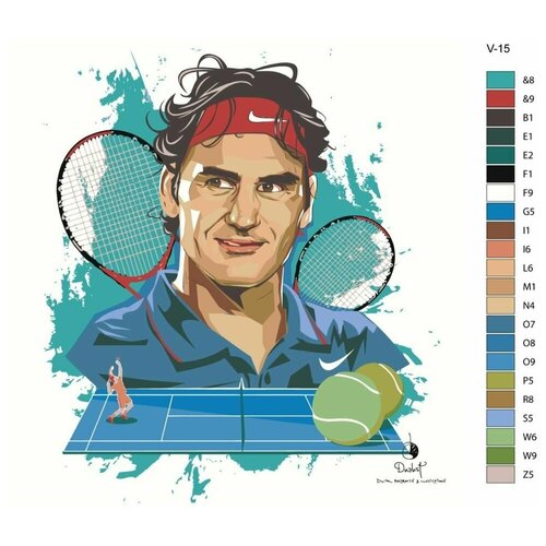 Картина по номерам V-15 Теннисист Роджер Федерер 80х80