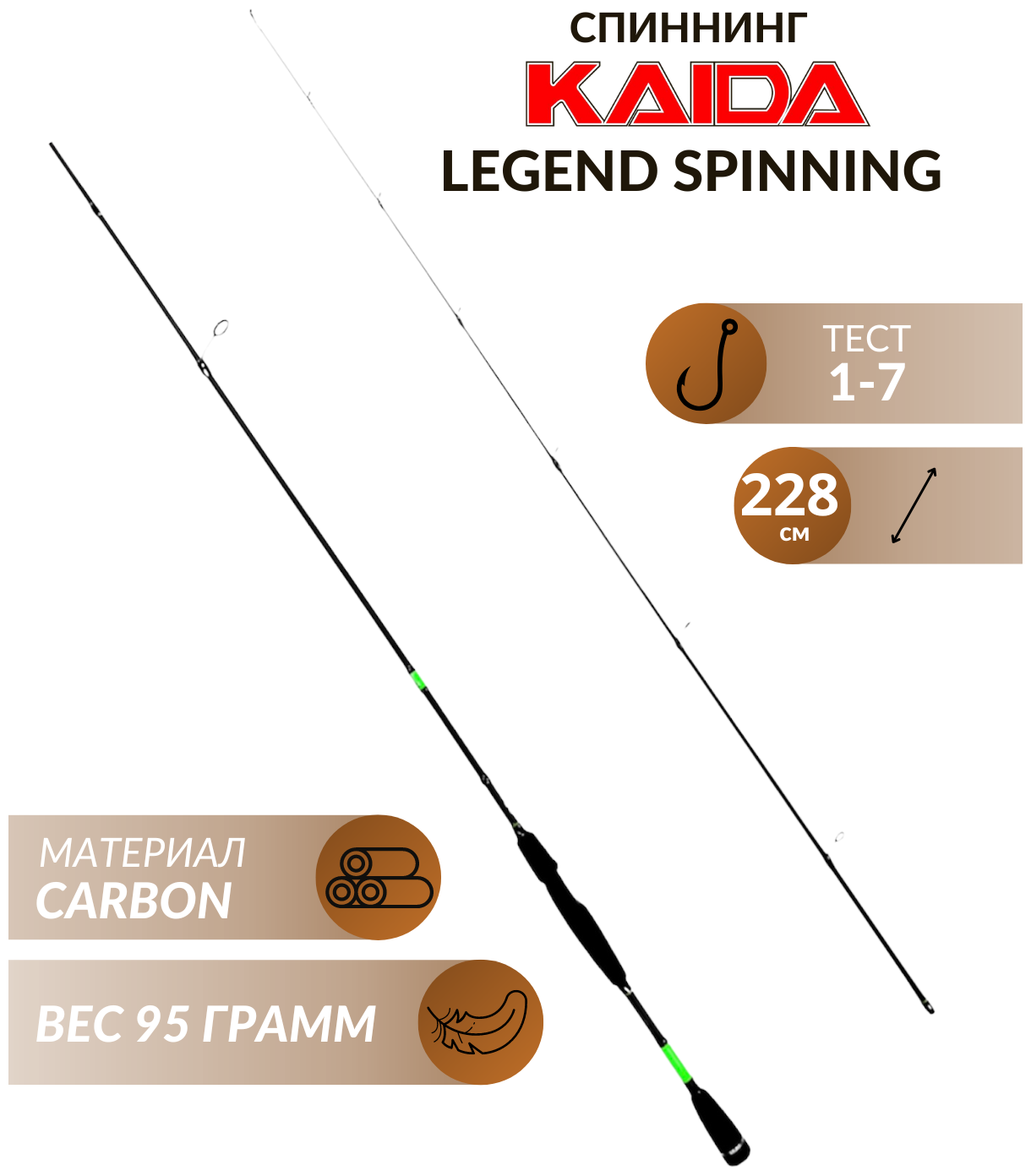 Спиннинг Kaida Legend Spinning 228 см тест 1-7 грамм спиннинг ультралайт, окуня, головля, форель, хищника, микроджига, твичинга