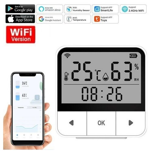 Умный WIFI датчик температуры и влажности tuya, комнатный гигрометр-термометр с ЖК-дисплеем