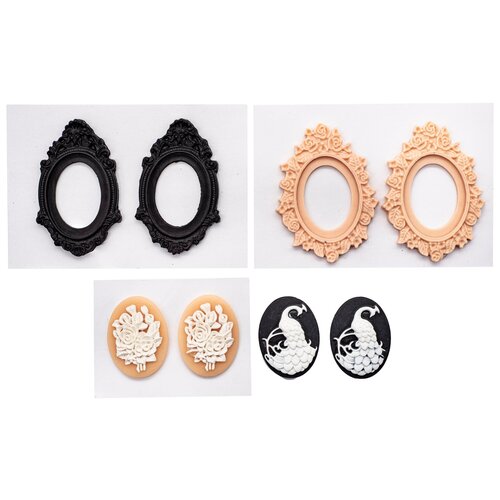 фото Набор камей (4шт) и основ для камей (4шт), цв. черный/розовый astra & craft