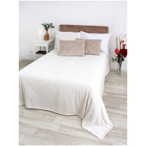 Покрывало Хлопковый мир плед мягкий велсофт Евро, цвет молочный шоколад