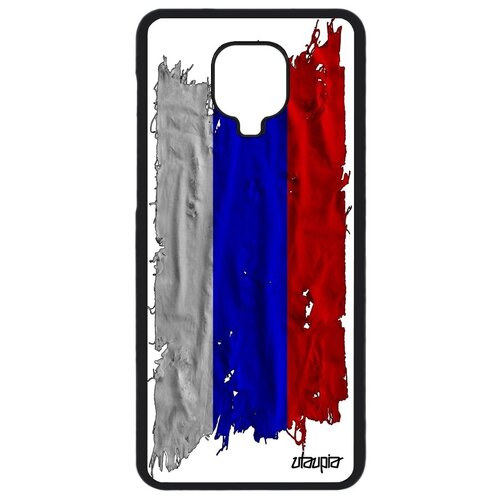 фото Противоударный чехол на смартфон // xiaomi redmi note 9 pro // "флаг россии на ткани" государственный патриот, utaupia, белый
