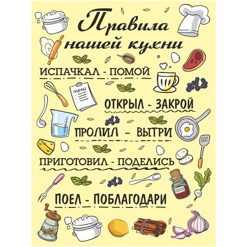 Картина на холсте Правила кухни 30х40 см, желтый